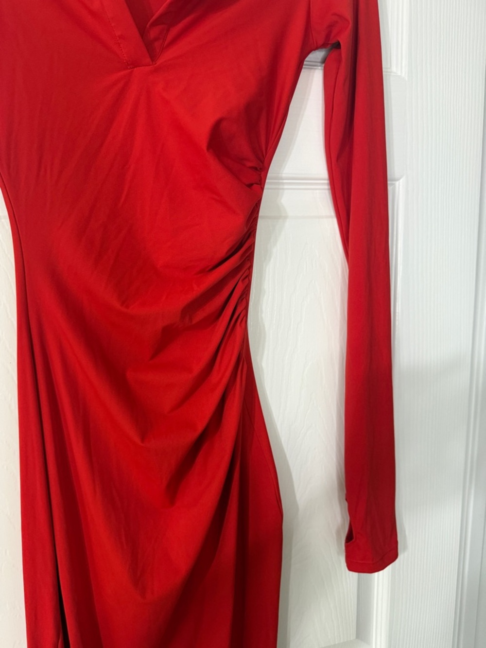 Khy Cherry Red Smooth Stretch Ruched Maxi Dress - Picture 5 of 5